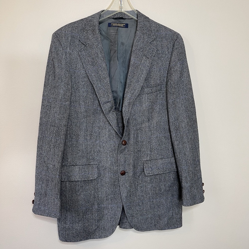 Brooks Brothers Brooksgate Mens Gray Herringbone Wool Blazer Sport Coat 40-42 R